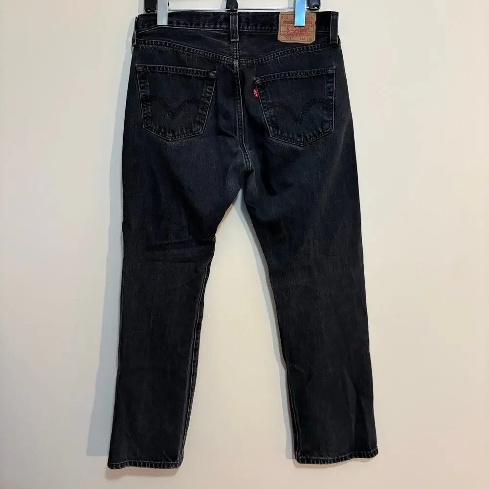 Vintage Y2K Levis 501 Faded Black Denim Jeans Mens 33x30 Button Fly Straight